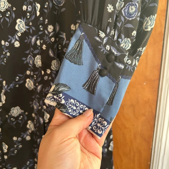 SANDRO BONNY CUT OUT FLORAL SATIN MIDI DRESS - Picture 7 of 10